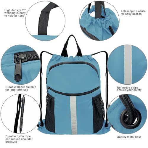 Drawstring Backpack with Shoes Bag Waterproof String Beach Bag for Sports Gym Swim(Blue) - color: Blue