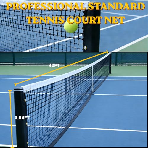 Professional Tennis Net 42ft x 3.5ft - Heavy Duty Handmade Court Replacement with UV & Waterproof Nylon, 6mm Steel Cable & Portable Design for Club, Coach & Backyard