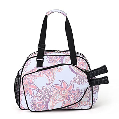 Boulder Bee Pickleball Bags, Premium Pickleball Tote Bag for Girls, Women’s Hand/Shoulder Gym Bag w Water Bottle Holder, with Pickleball Racquet/Paddle Holder - color: Pink cashew flower
