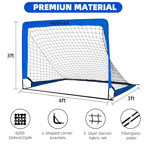 HAFHAF Soccer Goals, 4x3 ft Portable Kid Soccer Goals for Backyard with Ball, Ladder, and Cones Pop Up Soccer Net Soccer Set for Kids Age Youth and Toddler Games, Sports Outdoor Indoor