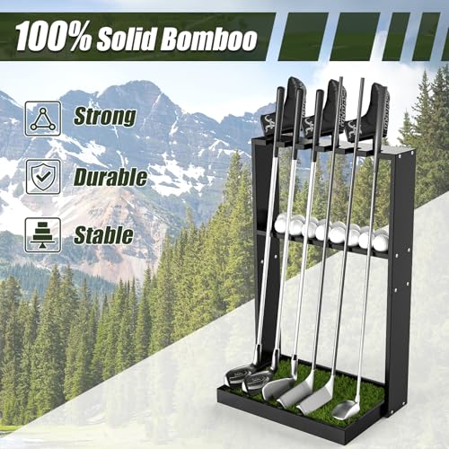 Golf Putter Stand, Premium Wooden Golf Club Rack for 6 Clubs, 18 Balls & 3 Putter Covers Storage, Golf Putter Stand, Floor Display Rack for Indoor Home Office Club Simulator
