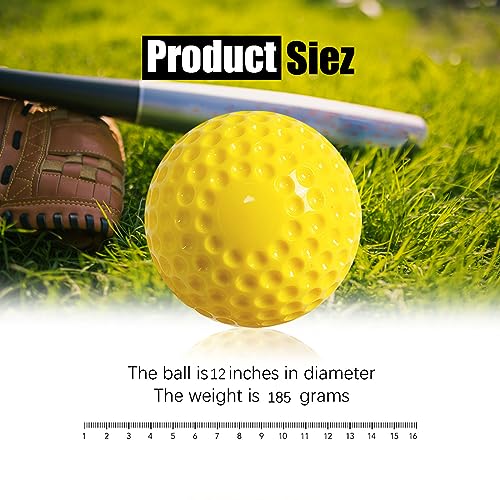 12 Pcs Yellow Dimpled Softballs, 12-Inch Pitching Machine Ball Softballs for Indoor/Outdoor, Hitting and Fielding Practice Foam Sport