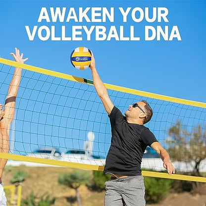 GOOX 4 Square Volleyball Net Game Set, 14 FT 4-Way Volleyball Net for Backyard Beach Lawn, Portable Four Square Volleyball Net for Adults & Youths with Vollyball, Pump, Carry Bag
