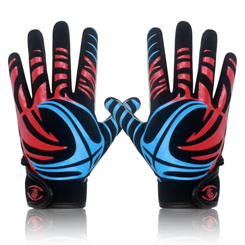 Youth Football Gloves -Sticky Football Receiver Gloves with Tacky Silicone Palm for Kids Girls Boys Flag Football Practice Games,Stretch Fit Quick-Dry Excellent Grip Football Receiving Gloves