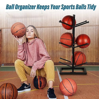 Basketball Organizers Metal Ball Storage Rack Sports Storage for Indoor Outdoor