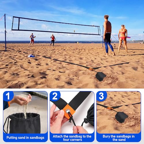 TOBWOLF Beach Volleyball Lines for Sand, Heavy Duty Volleyball Court Lines for Sand Beach Grass Backyard, 26.3' x 52.6' Portable Volleyball Boundary Lines with Metal Anchors & Sandbags