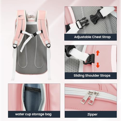 Tennis Racket Bag Pickleball Padel Backpack With Shoe Compartment, Laptop Sleeve,Fence Hook,Ball Sleeve - color: Pink