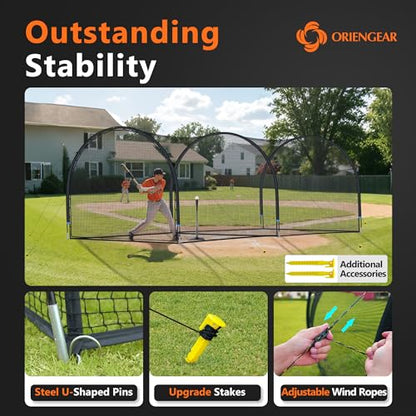 ORIENGEAR Baseball Batting Cage for Backyard, 20 x 13 x 9 ft, Fully Enclosed Hitting Cage, Baseball and Softball Training Cages, Backyard Hitting and Pitching Practice Net with Frame, 1.25" Mesh