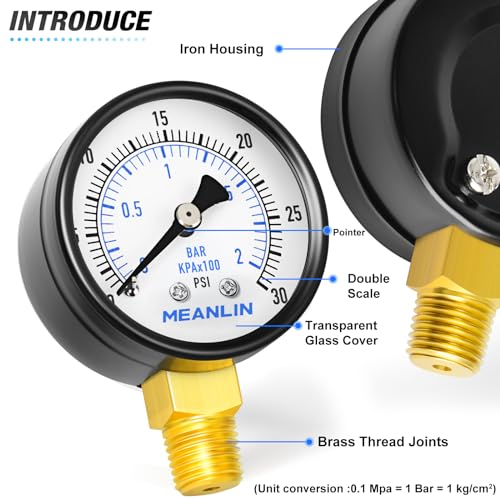 0-30Psi 2" DIAL FACE 1/4" NPT Well Pump Pressure Gauge, with 1/2" NPT and 3/8" NPT Hex Bushing, 3-2-3% Accuracy, Lower Mount - size: 0-30Psi, style: 1/4"NPT Lower Mount