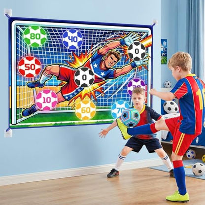 Soccer Ball Game Set for Kids Sticky Flannel Target with 2 Balls, Indoor Outdoor Backyard Shooting Toss Game, Sticky Soccer Ball Game Sports Toys Gift for Boys Girls 3-5 6-8 8-12 Year Old