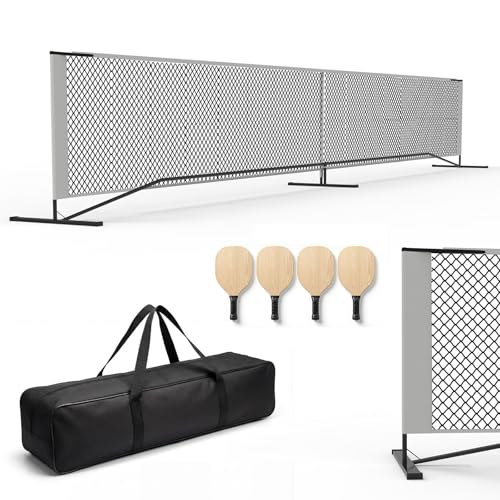 Outdoor Pickleball Net System – 22FT Regulation Net for Driveway with Heavy Duty Metal Frame, 4 Paddles, 4 Outdoor Balls & Carry Bag, Weather Resistant, Portable for Backyard, Park, Beach & Camping