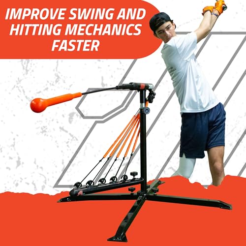 Anytime Baseball Power Hitter Baseball Swing Trainer for Baseball & Softball - Durable Baseball Training Equipment with High-Visibility Hitting Stick & Head - Carrying Case, Extra Bands & Stakes