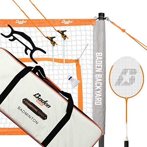 Baden Champions Portable Badminton Set Regulation Net, 4 Racquets, 3 Shuttlecocks, Boundary & Carry Bag Ideal for Backyard Fun with Friends and Family from Kids to Adults