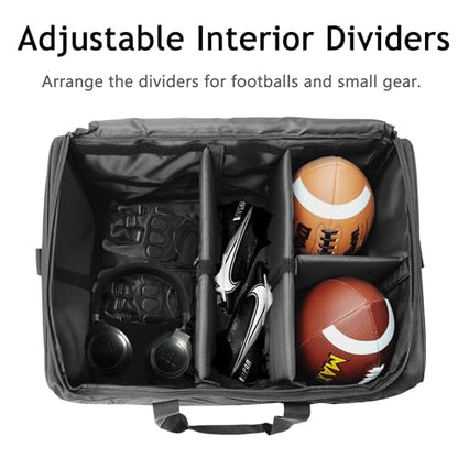 Football Ball Bag, Holds 6 Official Size Footballs, 900D Oxford Football Carrying and Storage Bag with Adjustable Dividers, Pockets and Shoulder Strap