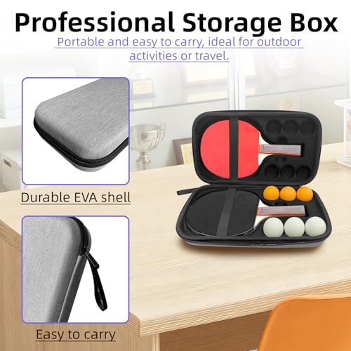 Table Tennis Paddle Case with 6 Table Tennis, Case Fits for 2 Paddles and 6 Balls, Cyber Shape Hard Cover Large Capacity Container Bag, Waterproof and shockproof
