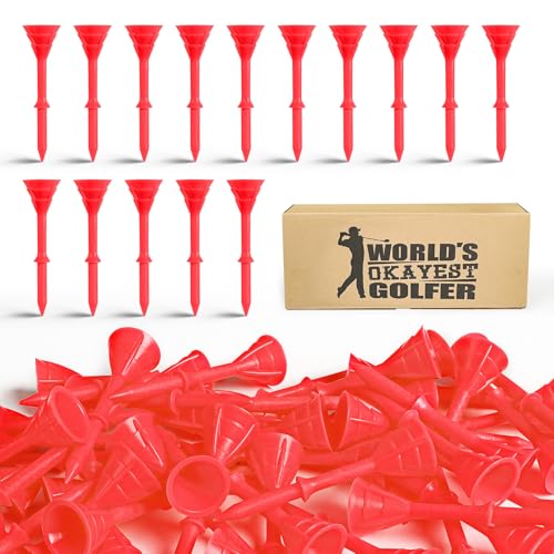 FINGER TEN Unbreakable Golf Tees Plastic 3 1/4 inch Value 50/100 Pack, Low Friction & Low Ball Spin Long Tees to Improve Distance & Accuracy, Durable Tees with Assorted Colors to Practice - color: Red, size: 50 Pack