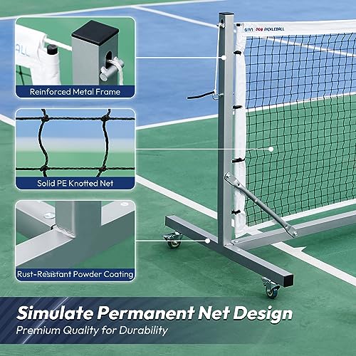 A11N Sports Pro Pickleball Net with Wheels and Hand Winch, Tournament Regulation Size, Anti-Sag Design, Perfect for Outdoor Court & Indoor Gym Floor