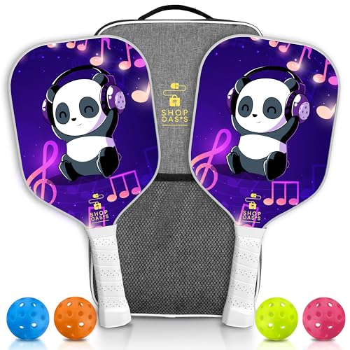 Kids Pickleball Paddles (Set of 2), Child Size Paddles, Lightweight Honeycomb Core, Fiberglass Strike Face, 2 Youth Rackets with 4 Balls and Premium Zipper Bag - color: Purple
