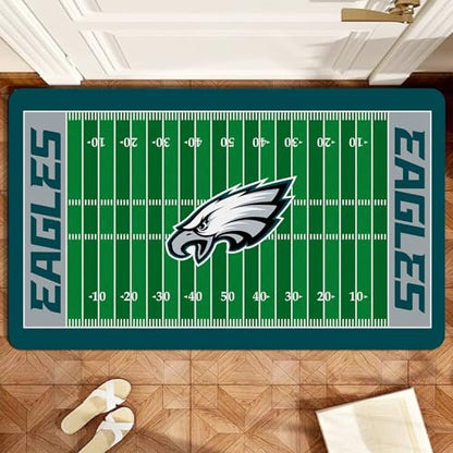 Football Field Design Entry Floor Mat,30" W x 18" H Green Gray Design Non-Slip Rubber Door Mat for Football Sports Fans, Home Decor Area Rug