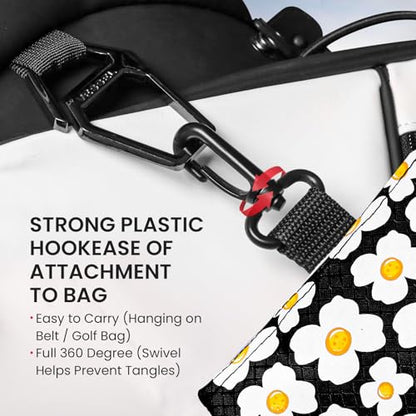 Amy Sport Golf Bag Accessories Valuables Pouch Bags Multi Pocket Zipper Hook with 10 Pcs Wood Golf Tees for Men Women - color: Daisy