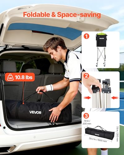 VEVOR Tennis & Pickleball Hopper Holds 200/175/150/120 Balls, 3-in-1 Tennis Foldable Pickleball Basket Cart for Easy Installation, Storage Bag for Tennis Training & Teaching - style: 200 Balls