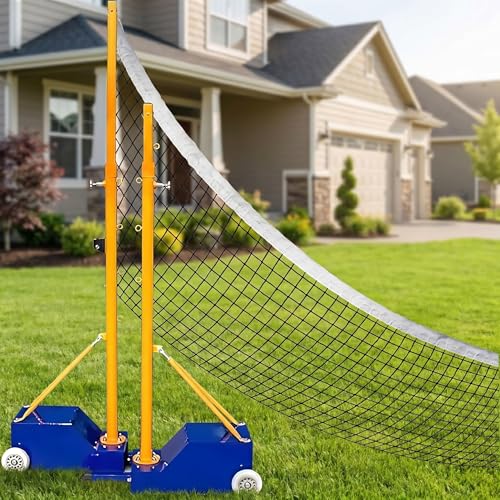 Portable Badminton and Volleyball Net Set with Wheels, Adjustable Outdoor Net Poles for Backyard Sports, Includes Carry Bag for Easy Transport
