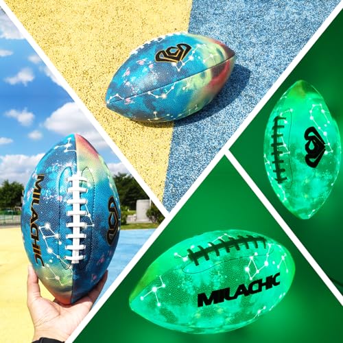 Glow in The Dark Football Size 9 & Youth Size 6, Luminous Glowing Footballs Super Grip Composite Leather Football Balls with Pump and Ball Carry Bag - color: Size 9 - Blue
