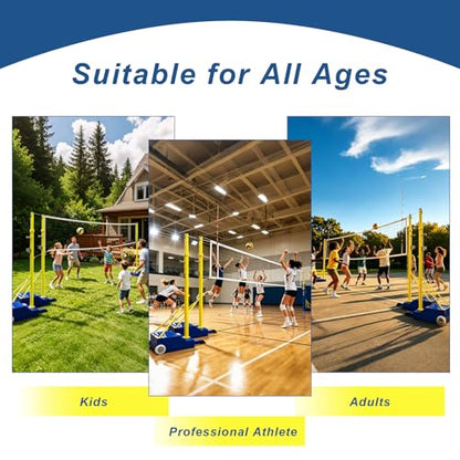 Portable Volleyball Poles,with Volleyball Net/Badminton Net,Outdoor & Indoor Heavy Duty Volleyball Poles Sets,Adjustable Height 5.09ft-6.8ft with Wheels,for Adults Kids Backyard