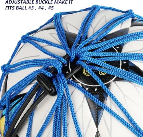 Handle Solo Soccer Kick Trainer with New Ball Locked Net Design, Soccer Ball Bungee Elastic Training Juggling Net (Fits Ball Size 3, 4, 5) - color: Blue