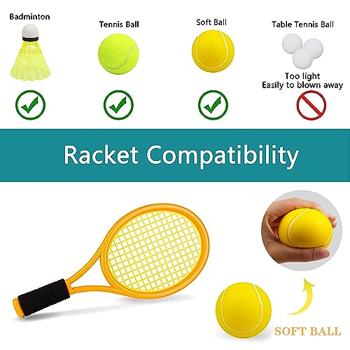 Kid Tennis Racket Set for Toddler,Children,Sponge Handle, includes 6 Badminton, 1 Tennis Ball, Bag and 2 Balls - Increase Children's Sports,Improve Tennis Skills - color: Orange&Green