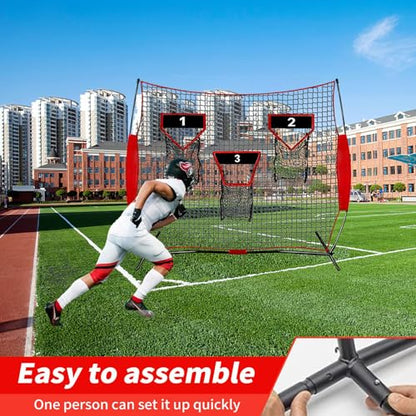 Football Throwing Net - 8x8 FT Portable Quarterback Training Equipment with 3 Target Pockets for Indoor Outdoor Punting Passing Catching Accuracy Practice for All Ages