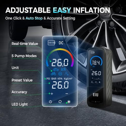 Tire Inflator Portable Air Compressor,160PSI Air Pump for Car Tires Motorcycle,Auto Bike Balloon Pump Electric Bicycle Ball Pumping Blower Machine Pressure Gauge for Camping Basketball Soccer