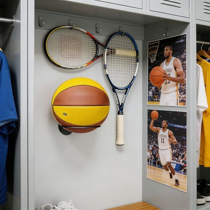 4Pcs Basketball Wall Mounted Storage Holder Display, Universal Ball Rack Metal Black Rack Holder Space Saver for Basketball Football Volleyball Soccer Storage Display