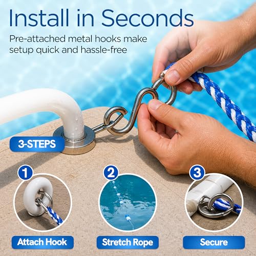 Fibropool Safety Rope with Floats, Pre-Assembled Divider Buoy with Hooks