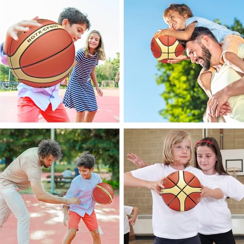 Training Soft Touch Rubber and Faux Leather Fighting Basketball, High Bounce Indoor Outdoor Basketball Gift - color: BG7X-CF800 Brown