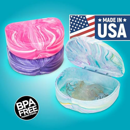Practicon Marble Retainer Cases, Orthodontic Aligner Case, Mouth Guard Holder (3 Pack) Pink Mermaid - color: Pink Mermaid