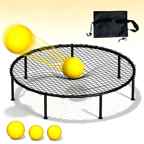 Roundnet Game Set Beach Ball Games with 3 Balls Carrying Bag PE Net Outdoor Indoor Playing Roundnet Game for Beach Lawn Backyard Park Outdoor Games for Adults and Family (Air Pump not Included)