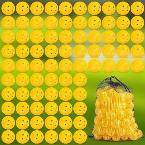100 Pack Yellow Practice Golf Balls 42mm Plastic Golf Balls Limited Fligh Training Golf Balls AdecortalkBulk for Backyard Swing Practice Driving Range Indoor Outdoor Use
