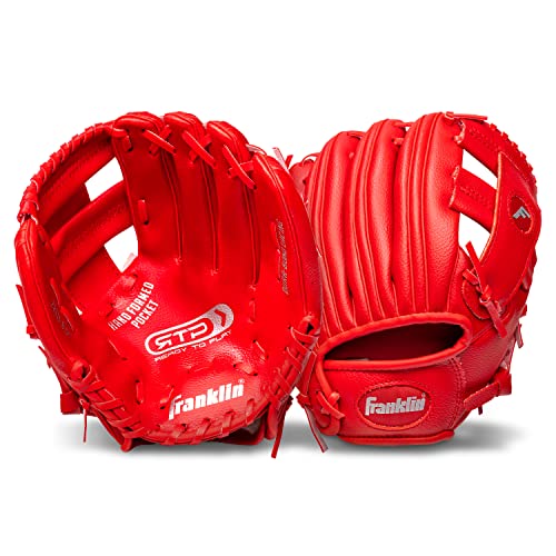 Franklin Sports Kids Baseball Gloves - RTP Youth Teeball Glove + Ball Set - Boys + Girls Teeball Mitt - 9.5" - color: Red