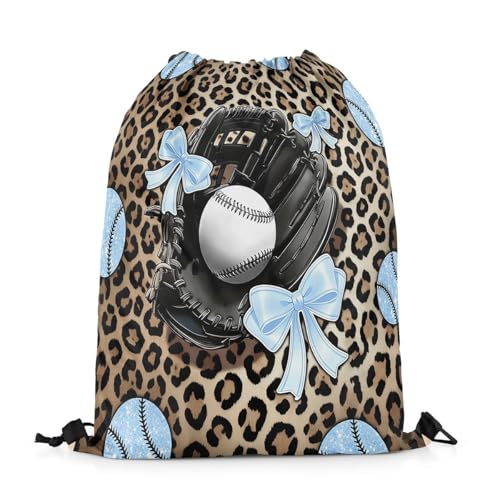 Castle Fairy Blue Bows Ball Drawstring Gym Bag,Baseball Sports Foldable Waterproof Drawstring Backpack,Leopard Print Draw String Back Bags for Shopping,Swimming,Beach,Black Blue Brown - color: Black Blue Brown