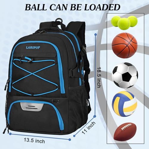 LARIPOP Basketball Backpack Large Basketball Bag with Ball Holder & Shoe Compartment for Youth Adults Men Women - color: TR Blue