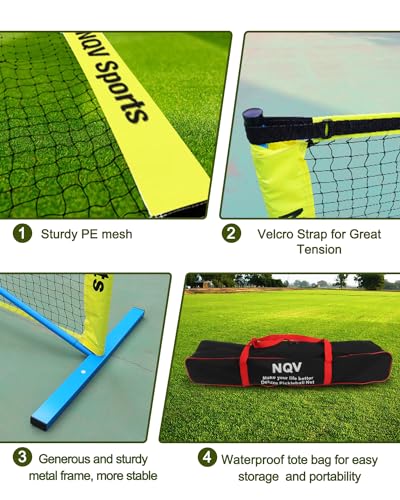 NQV Pickleball Net with 4 USAPA Approved Graphite Pickleball Paddles,Regualtion Size 22FT Pickle Ball Net, Outdoor Pickleballs, Carry Bag, Grip Tape,Weather Resistant Metal Frame - color: yellow
