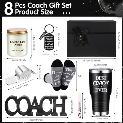 SiliFine 8 Pcs Coach Gifts for Men, 30 Oz Coach Ever Tumbler Gift Coaches Appreciation Thank You Coaches Gifts for Football, Soccer, Softball, Basketball, Gymnastics Cheer Trainer Gift Box(Black)