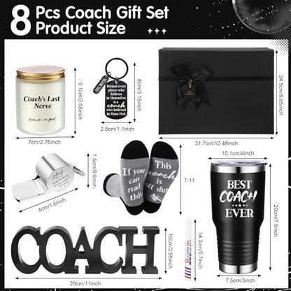 SiliFine 8 Pcs Coach Gifts for Men, 30 Oz Coach Ever Tumbler Gift Coaches Appreciation Thank You Coaches Gifts for Football, Soccer, Softball, Basketball, Gymnastics Cheer Trainer Gift Box(Black)