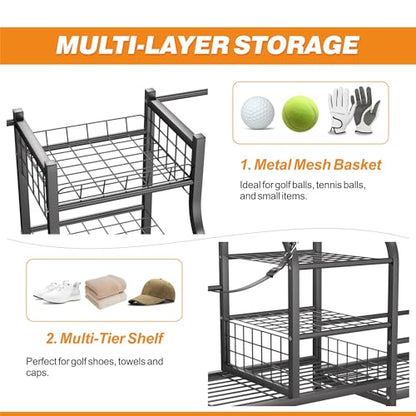Ultrawall Golf Bag Storage Rack Organizer, Golf Bag Holder Stand for Garage, Golf Equipment Rack - size: 57.75in-Holds 3 Golf Bags