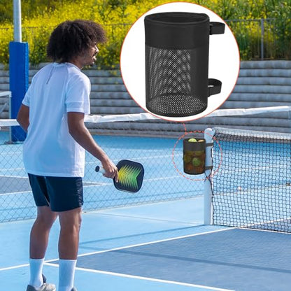 Pickleball Ball Holder Foldable Storage Mesh Bag for Pickleball Net Post, Large Storage Hanging Bag with Strap for Holding 18 Balls