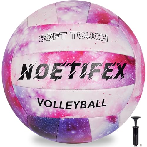 Soft PU Leather Volleyball, Official Size 5,Thickened Durable Indoor Outdoor Waterproof Volleyball for Beach, Pool, Gym Training & Games, with Pump - color: Pink Galaxy