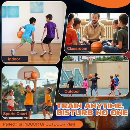 Silent Basketball Size 7 (29.5") | Noiseless Indoor Training Basketball - Quiet Dribbling, Grooved Airless PU Foam Ball with Real Feel & High Bounce