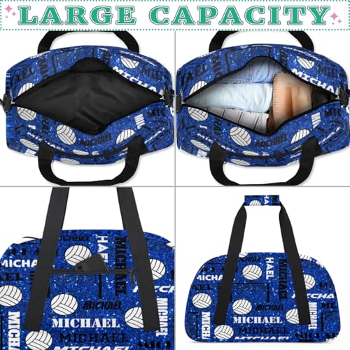 Custom Volleyball Gym Bag Duffel Bag for Women Men, Personalized Name Sport Bag Overnight Bags Customized Travel Weekender Bag, Navy Glitter - color: Navy Glitter