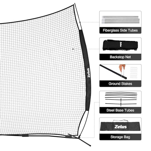 12x9ft / 16x10ft Barricade Backstop Net, Ball Sports Barrier, Practice Net for Baseball, Softball, Lacrosse, Soccer, Basketball and More - style: 16x10 ft - Black